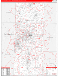 Greensboro-High Point Metro Area Wall Map Red Line Style 2026